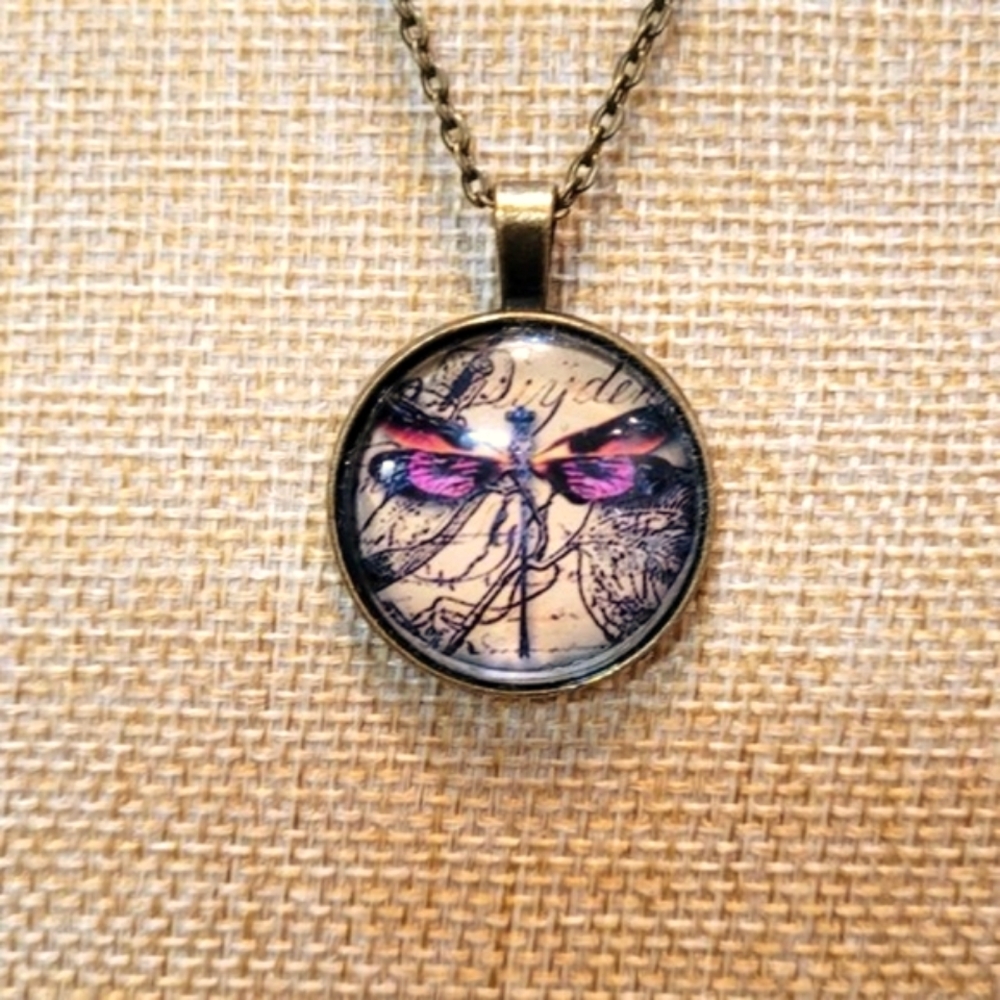 Antique Bronze Purple Dragonfly Necklace and Adjustable Ring Set NWT